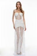 Isolde White Floral Lace Corset Maxi Dress