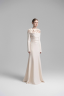 Cavella White Floral Appliqué Off-Shoulder Gown