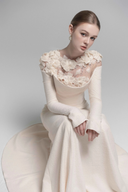 Cavella White Floral Appliqué Off-Shoulder Gown