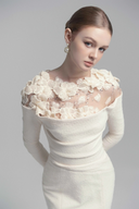 Cavella White Floral Appliqué Off-Shoulder Gown