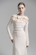 Cavella White Floral Appliqué Off-Shoulder Gown