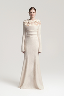 Cavella White Floral Appliqué Off-Shoulder Gown