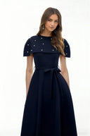 Sujata Blue Embellished Midi Dress with Cape