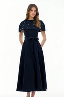 Sujata Blue Embellished Midi Dress with Cape