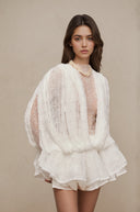 Beatrice Pearl Ivory Sheer Lace Draped Ensemble Set