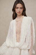 Beatrice Pearl Ivory Sheer Lace Draped Ensemble Set