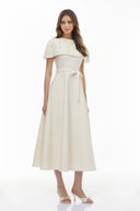 Sujata White Embellished Midi Dress with Cape