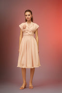 Sulaire Pink 3D Petal Pleated Midi Dress