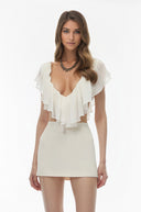 Perrin Ivory Chiffon Ruffled Top & Mini Skirt Set