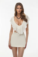 Perrin Ivory Chiffon Ruffled Top & Mini Skirt Set