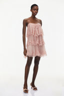 Viola Pink Tiered Mini Dress with Lace Trim
