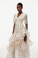 Rebecca White Polka Dot Asymmetrical Maxi Dress