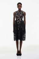 Anaïs Black Sleeveless Floral Lace Midi Dress
