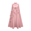 Amélie 3D Floral Appliqué Trapeze Midi Dress in Pink