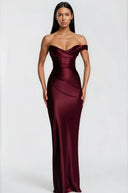 Eleanor Burgundy One Shoulder Satin Maxi Dress