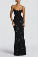Léontine Black Floral Appliqué Corset Maxi Dress