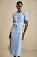 Blanche Blue Knit Two-Piece Blouse and Skirt Set