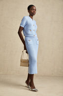 Blanche Blue Knit Two-Piece Blouse and Skirt Set