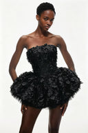 Fabienne Black 3D Petal Puff Mini Dress