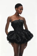 Fabienne Black 3D Petal Puff Mini Dress