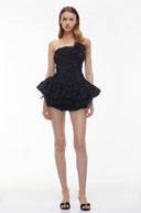 Quintina Black Off Shoulder Mini Dress with 3D Florals
