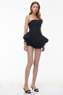 Quintina Black Off Shoulder Mini Dress with 3D Florals