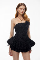 Quintina Black Off Shoulder Mini Dress with 3D Florals
