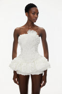 Quintina White Off Shoulder Mini Dress with 3D Florals