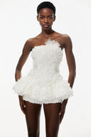 Quintina White Off Shoulder Mini Dress with 3D Florals
