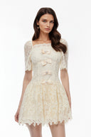 Josiane White Lace Mini Dress with Embellishment