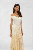 Germaine Yellow Off Shoulder Ruched Maxi Dress