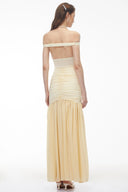 Germaine Yellow Off Shoulder Ruched Maxi Dress