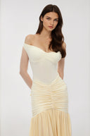 Germaine Yellow Off Shoulder Ruched Maxi Dress