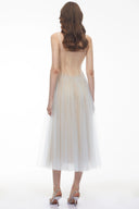 Gladys Dusty Blue Pleated Mesh Midi Dress