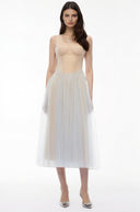 Gladys Dusty Blue Pleated Mesh Midi Dress