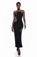 Raymonde Black Open Back Embellished Maxi Dress