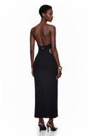 Raymonde Black Open Back Embellished Maxi Dress
