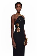 Raymonde Black Open Back Embellished Maxi Dress