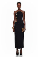 Raymonde Black Open Back Embellished Maxi Dress