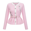 Rauðdís Pink Sequined Knit Cardigan & Skirt Set