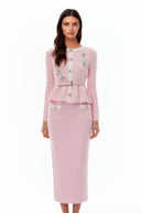 Rauðdís Pink Sequined Knit Cardigan & Skirt Set
