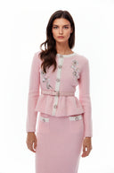 Rauðdís Pink Sequined Knit Cardigan & Skirt Set