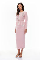 Rauðdís Pink Sequined Knit Cardigan & Skirt Set