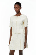 Hvítdís White Beaded Blouse & Skirt Set