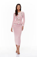 Rauðdís Pink Sequined Knit Cardigan & Skirt Set