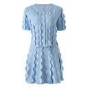 Hvítdís Blue Beaded Blouse & Skirt Set