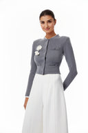 Hallbera Grey 3D Petal Knit Cardigan