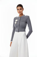 Hallbera Grey 3D Petal Knit Cardigan