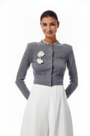 Hallbera Grey 3D Petal Knit Cardigan