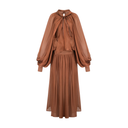 Sienna Rae Satin Pleat Maxi Dress in Brown